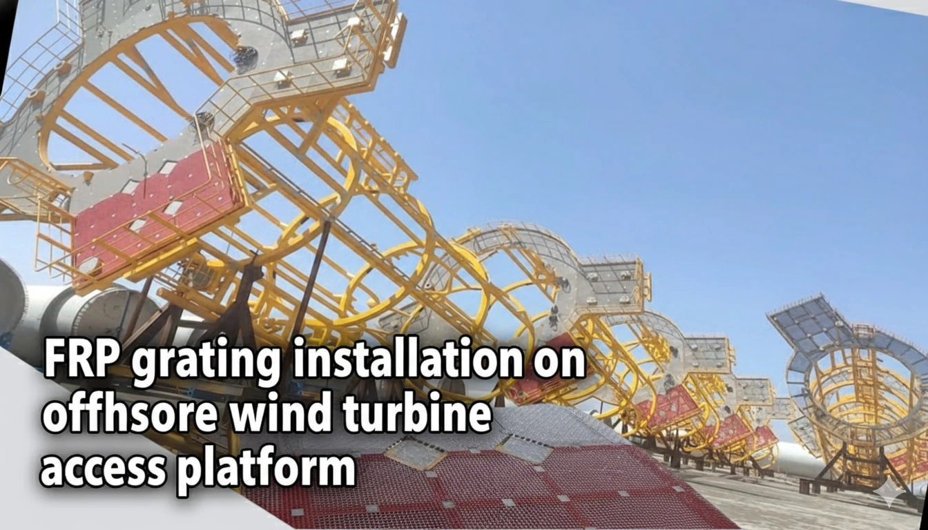 FRP grating installation on offshore wind turbine access platform FRP grating installation on offshore wind turbine access platform